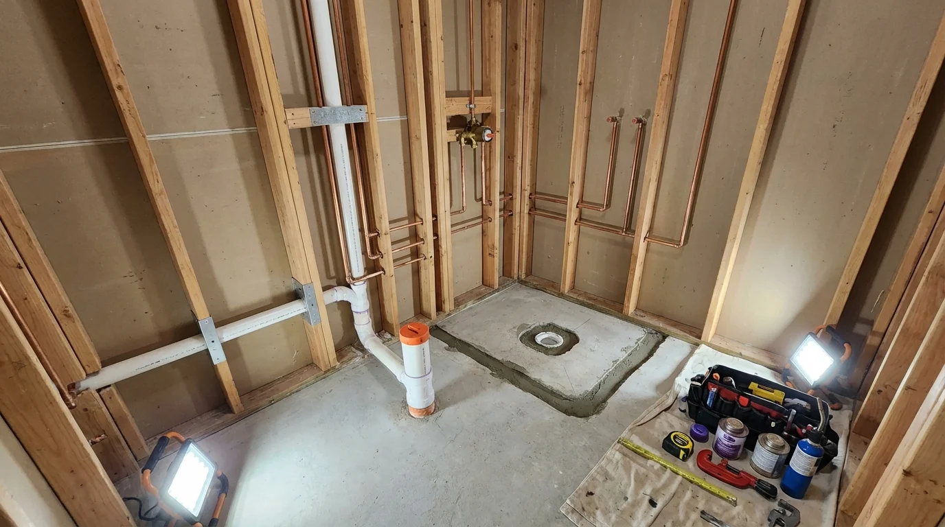 Bathroom rough-in plumbing during remodel by Johns Plumbing LLC in Imperial Beach