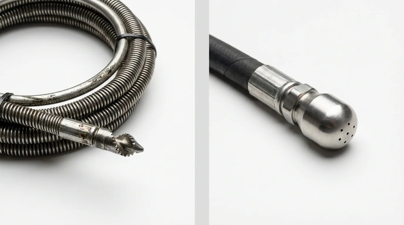 Drain snake cable and hydro jetting nozzle used for drain cleaning in Imperial Beach, CA
