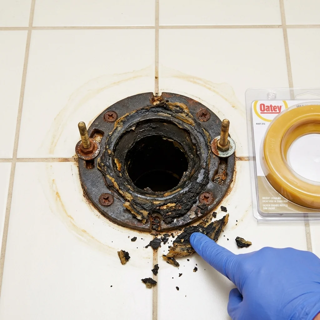 Failed wax ring showing water seepage at the base of a toilet in a Imperial Beach, CA home